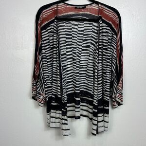 Nic + Zoe Linen Blend Black And White Striped Cardigan With Red Accents Size XL